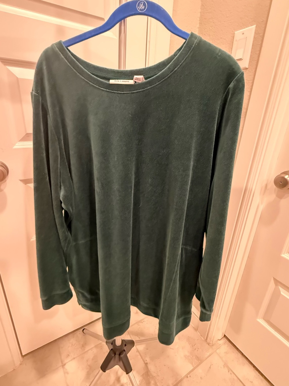 Dark green Velvet Long Sleeve Top